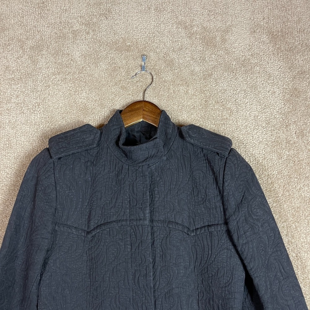 Club Monaco Jacket Womens Size XS Black Cotton Jacquard Long Trench Coat Modern - Picture 3 of 9